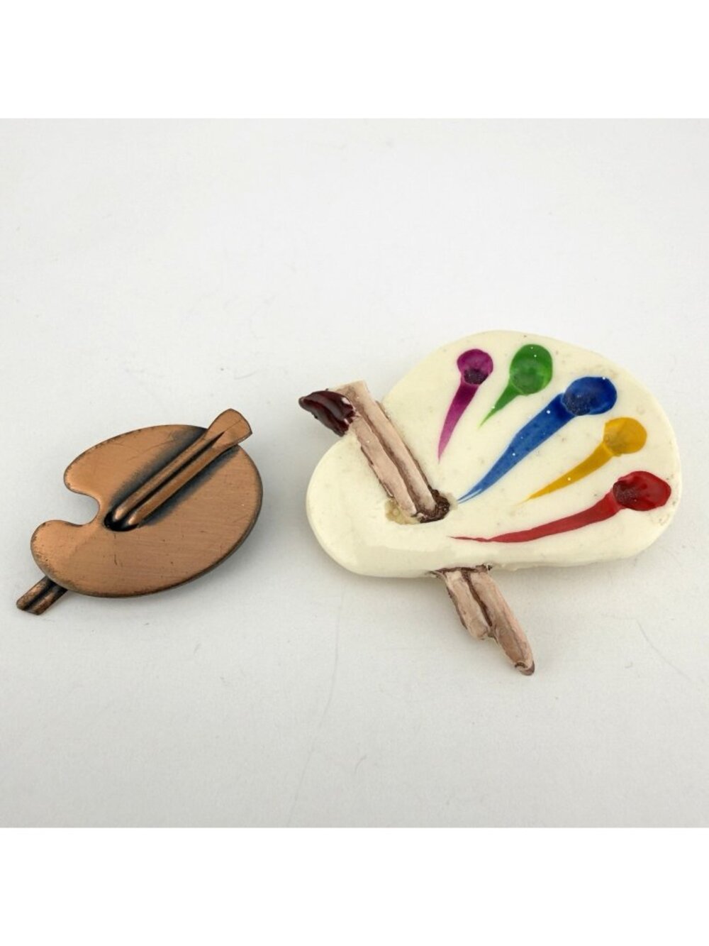 Vintage Painter Artist Palette Brooch Pins Copper Acrylic Set of 2